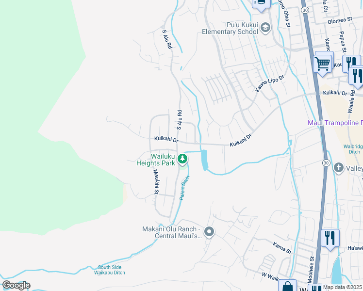 map of restaurants, bars, coffee shops, grocery stores, and more near 379 Kuikahi Drive in Wailuku