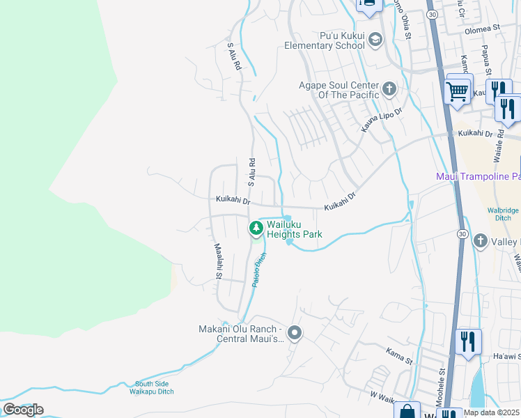 map of restaurants, bars, coffee shops, grocery stores, and more near 369 Kuikahi Drive in Wailuku
