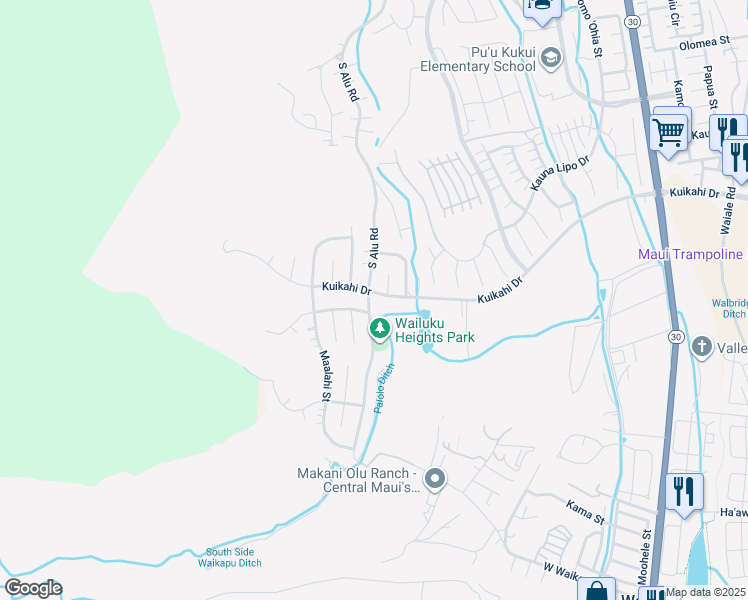 map of restaurants, bars, coffee shops, grocery stores, and more near 571 South Alu Road in Wailuku