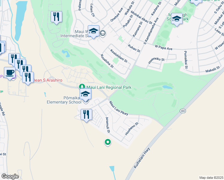 map of restaurants, bars, coffee shops, grocery stores, and more near 19 'Olina Street in Kahului