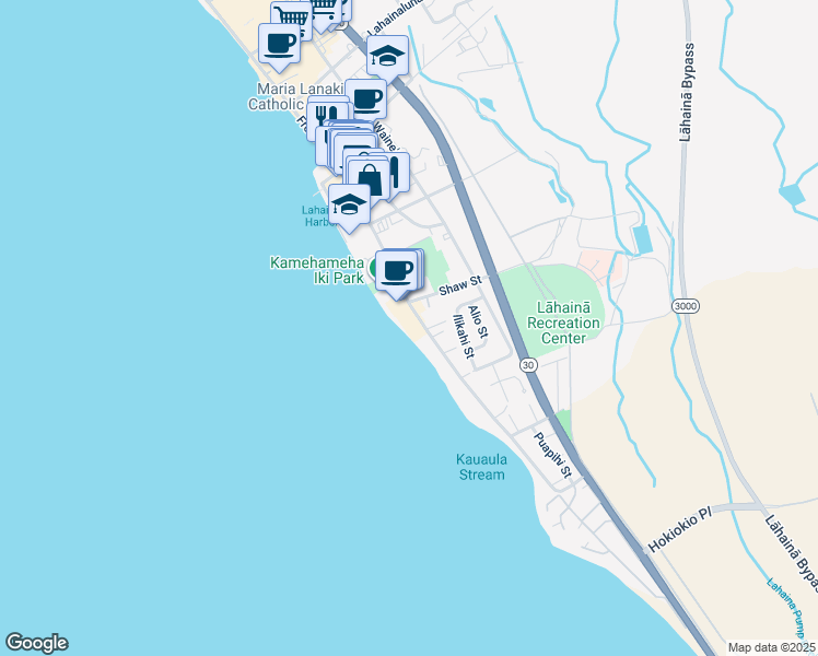 map of restaurants, bars, coffee shops, grocery stores, and more near 459 Front Street in Lahaina