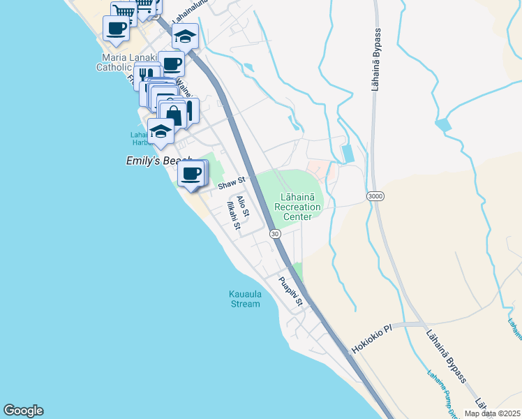 map of restaurants, bars, coffee shops, grocery stores, and more near 436 Waine'e Street in Lahaina