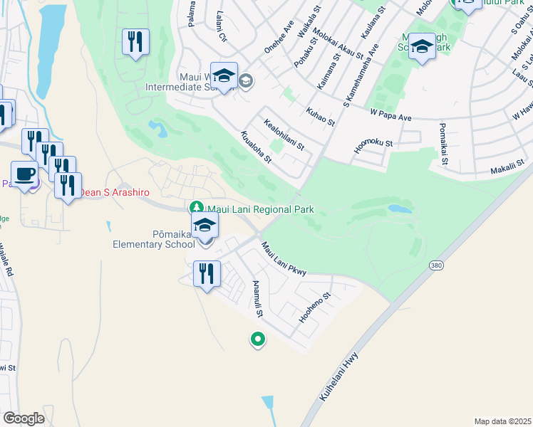 map of restaurants, bars, coffee shops, grocery stores, and more near 27 Unahe Street in Kahului