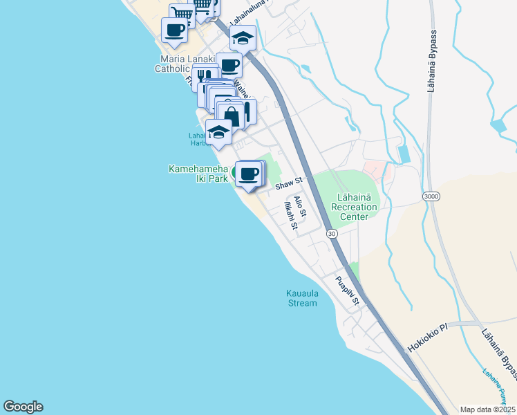 map of restaurants, bars, coffee shops, grocery stores, and more near 459 Front Street in Lahaina