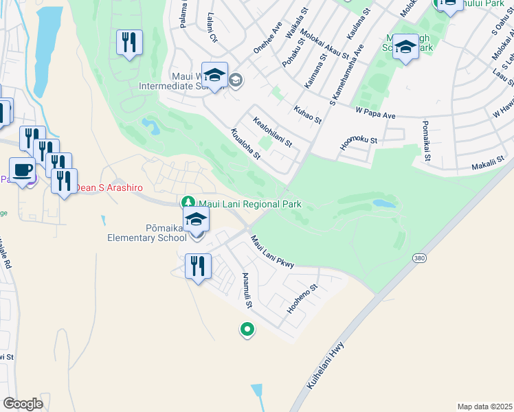 map of restaurants, bars, coffee shops, grocery stores, and more near 22 'Olina Street in Kahului