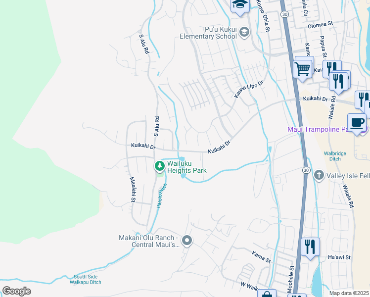 map of restaurants, bars, coffee shops, grocery stores, and more near 15 Papakapu Place in Wailuku