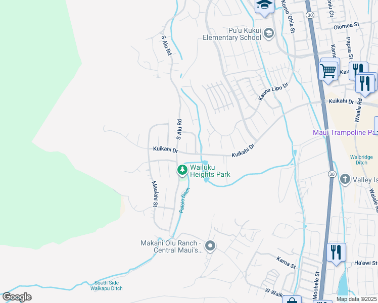 map of restaurants, bars, coffee shops, grocery stores, and more near 557 Ania Place in Wailuku