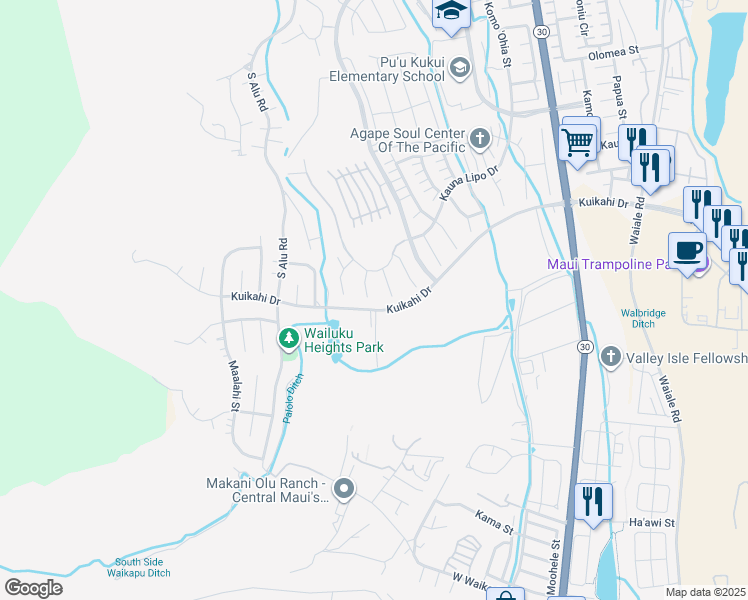 map of restaurants, bars, coffee shops, grocery stores, and more near 18 Pa'alae Place in Wailuku