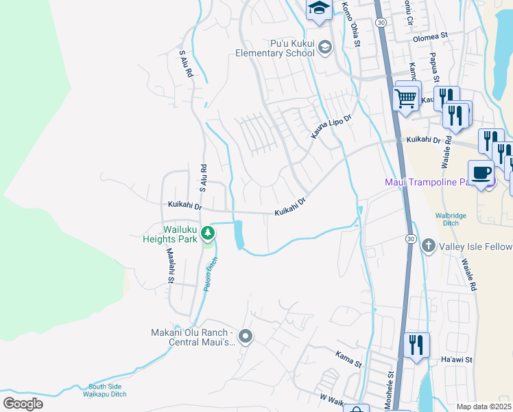 map of restaurants, bars, coffee shops, grocery stores, and more near 19 Pa'alae Place in Wailuku