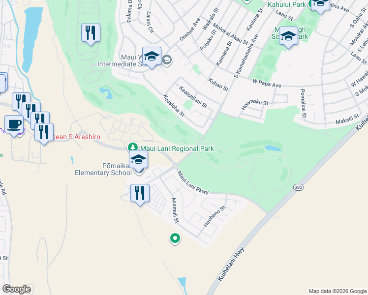 map of restaurants, bars, coffee shops, grocery stores, and more near 22 'Olina Street in Kahului