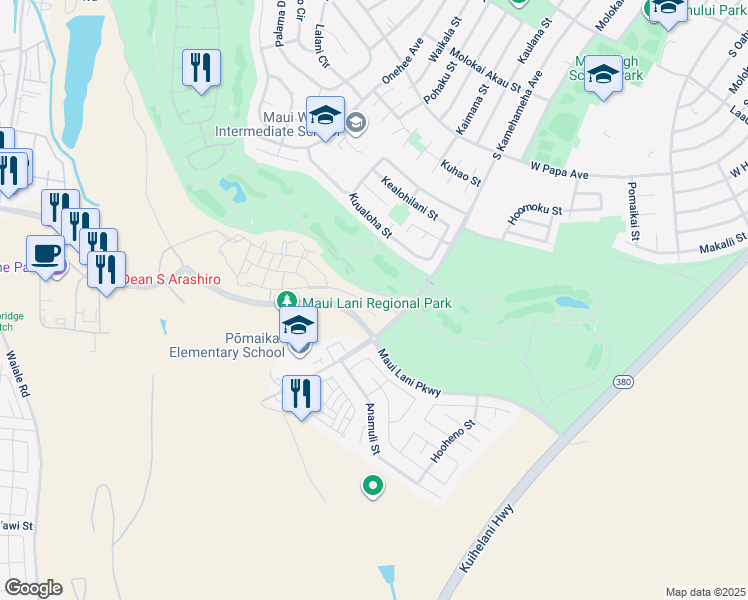 map of restaurants, bars, coffee shops, grocery stores, and more near 48 Lalaha Place in Kahului