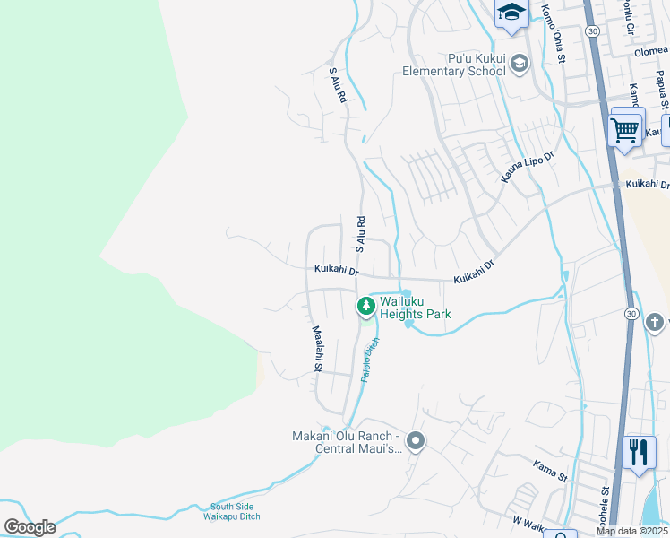map of restaurants, bars, coffee shops, grocery stores, and more near 21 Kuikahi Drive in Wailuku