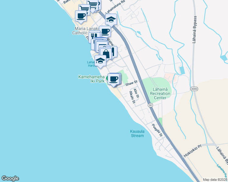 map of restaurants, bars, coffee shops, grocery stores, and more near 505 Front Street in Lahaina