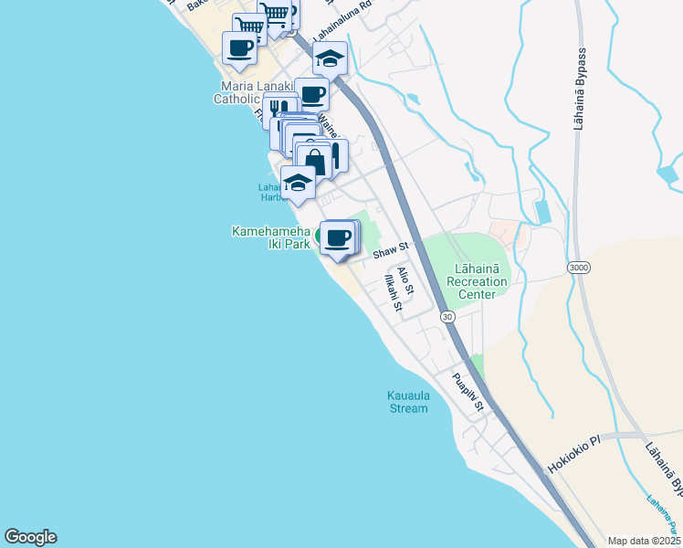 map of restaurants, bars, coffee shops, grocery stores, and more near 505 Front Street in Lahaina