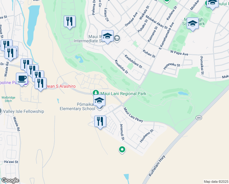 map of restaurants, bars, coffee shops, grocery stores, and more near 14 Kaana St in Kahului