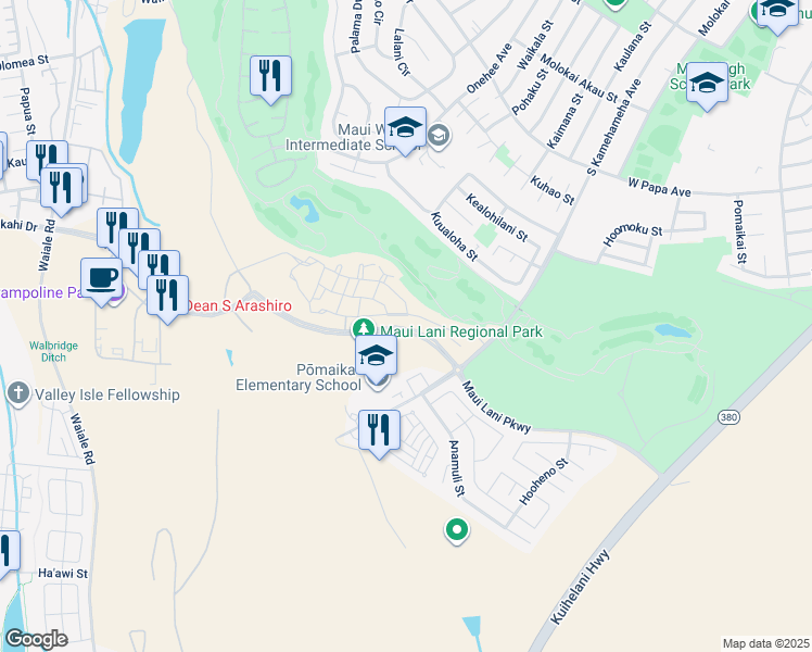 map of restaurants, bars, coffee shops, grocery stores, and more near 139 'Olina Street in Kahului