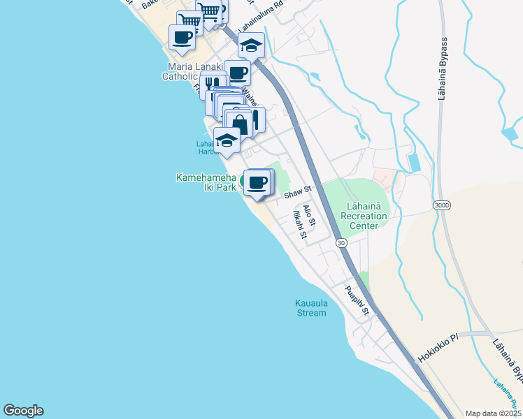map of restaurants, bars, coffee shops, grocery stores, and more near 505 Front Street in Lahaina