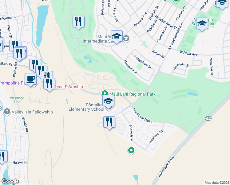map of restaurants, bars, coffee shops, grocery stores, and more near 131 'Olina Street in Kahului