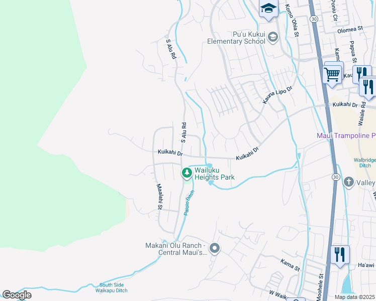map of restaurants, bars, coffee shops, grocery stores, and more near 546 Ania Place in Wailuku