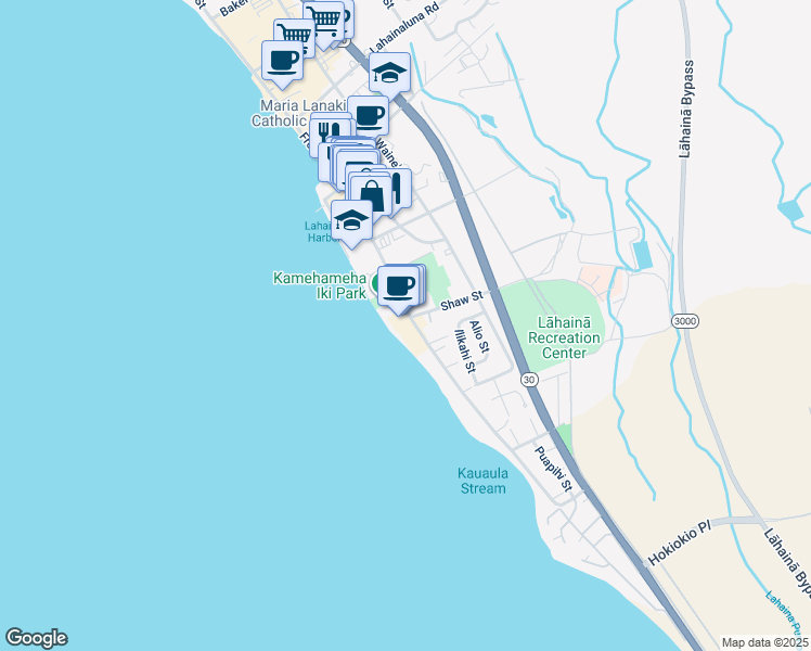 map of restaurants, bars, coffee shops, grocery stores, and more near 505 Front Street in Lahaina