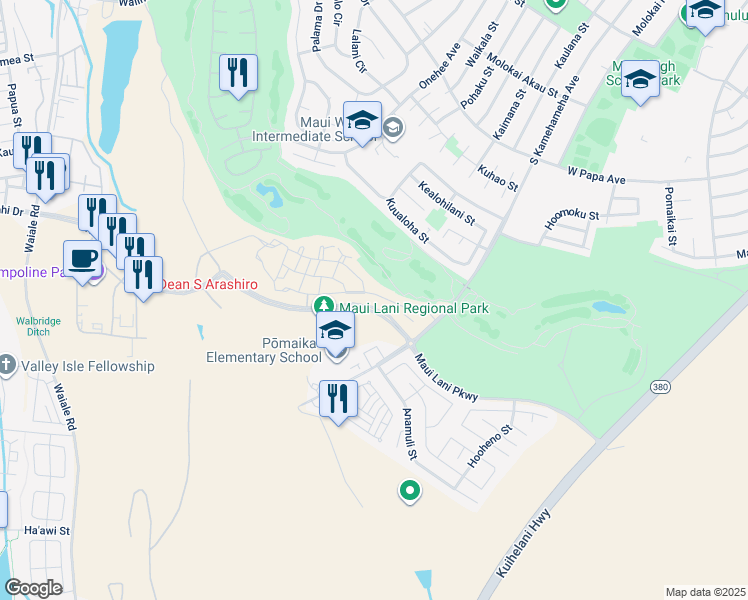 map of restaurants, bars, coffee shops, grocery stores, and more near 118 'Olina Street in Kahului