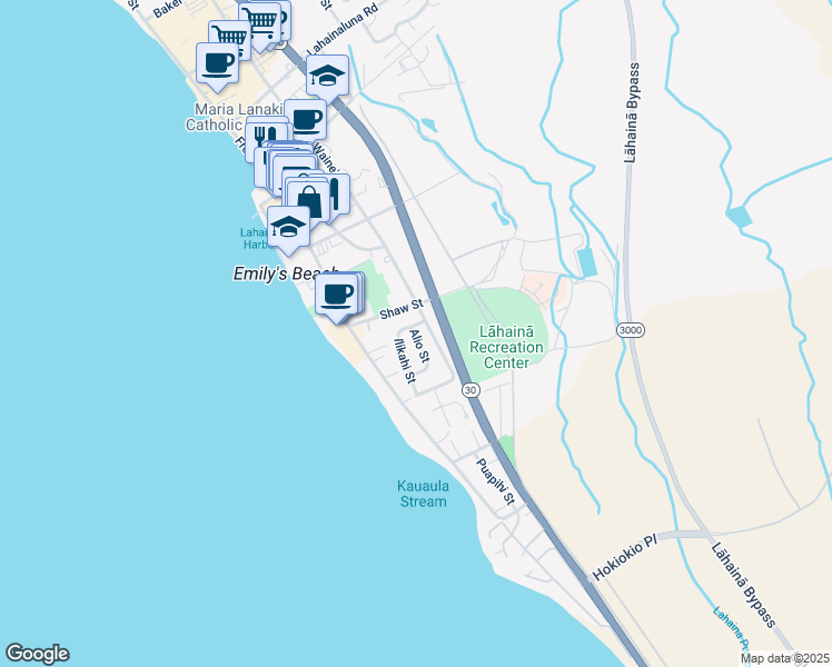 map of restaurants, bars, coffee shops, grocery stores, and more near 472 Waine'e Street in Lahaina