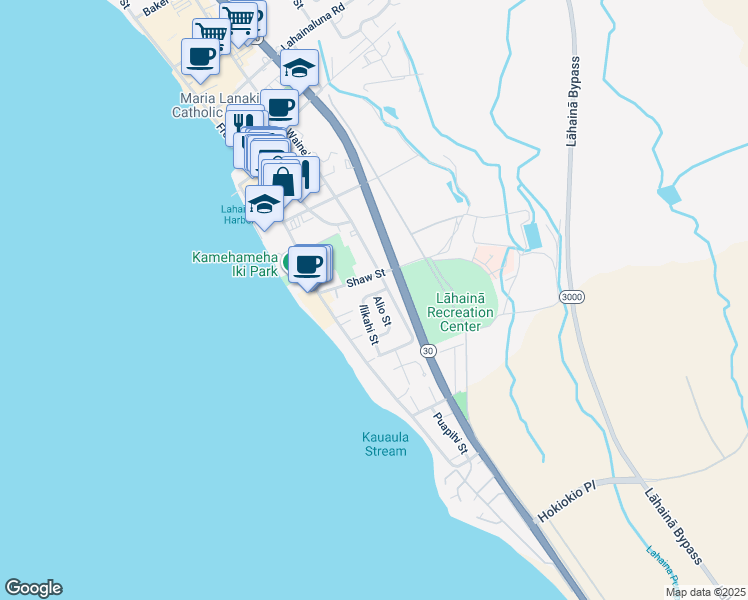 map of restaurants, bars, coffee shops, grocery stores, and more near 469 Alio Street in Lahaina