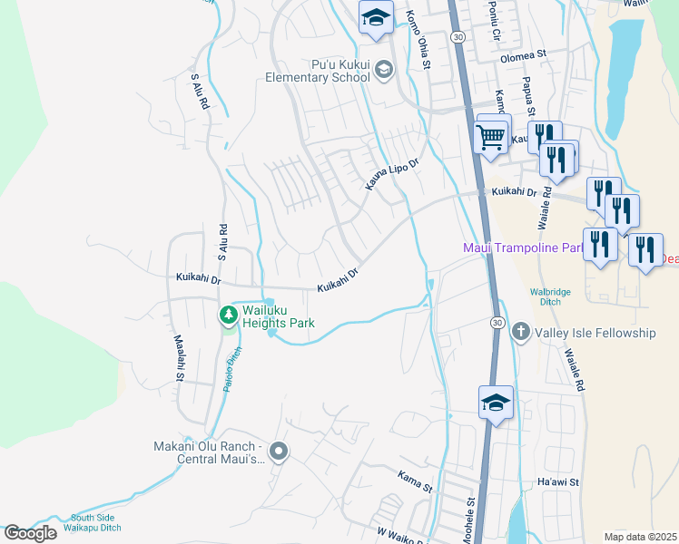 map of restaurants, bars, coffee shops, grocery stores, and more near 11 Papuhau Place in Wailuku