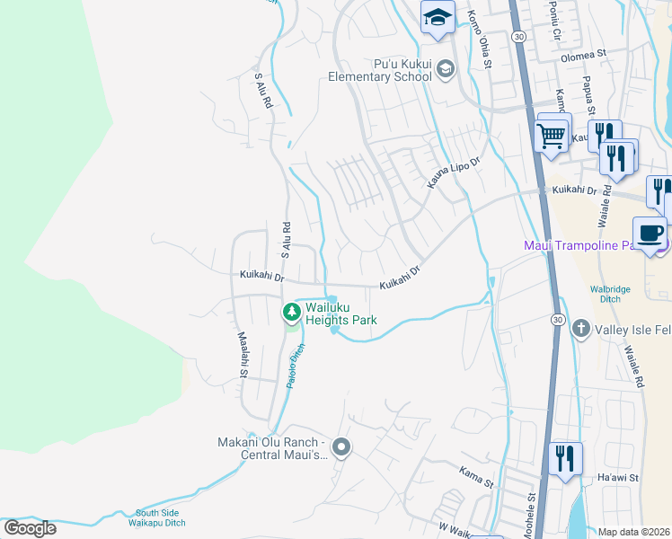 map of restaurants, bars, coffee shops, grocery stores, and more near 29 Papakapu Place in Wailuku