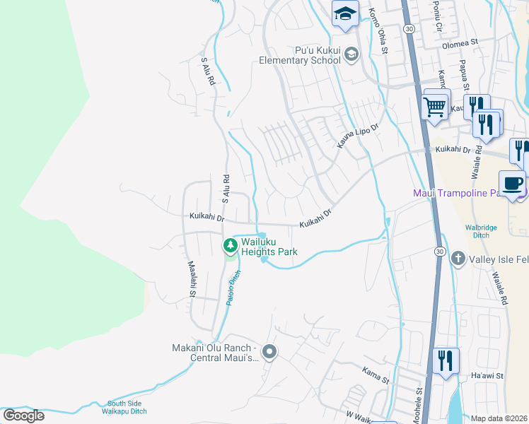 map of restaurants, bars, coffee shops, grocery stores, and more near 29 Papakapu Place in Wailuku