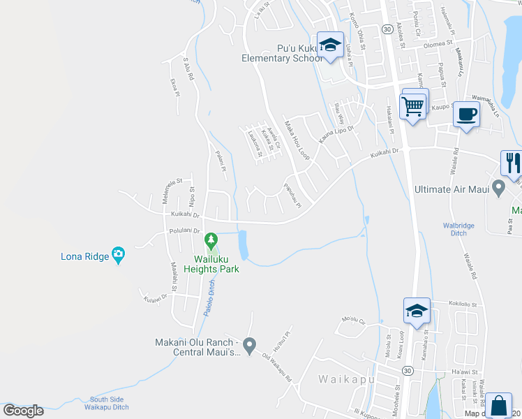 map of restaurants, bars, coffee shops, grocery stores, and more near 31 Pa'alae Place in Wailuku