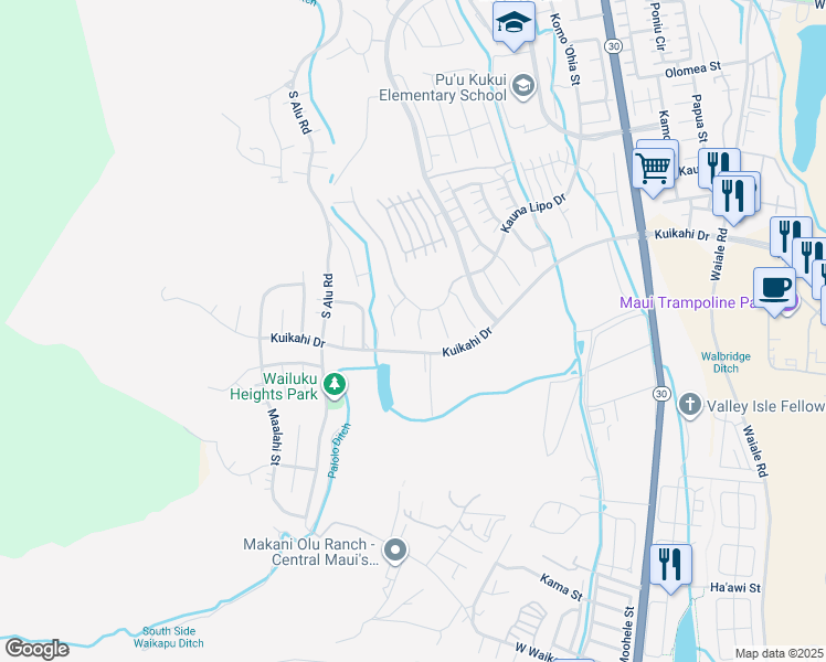 map of restaurants, bars, coffee shops, grocery stores, and more near 31 Pa'alae Place in Wailuku