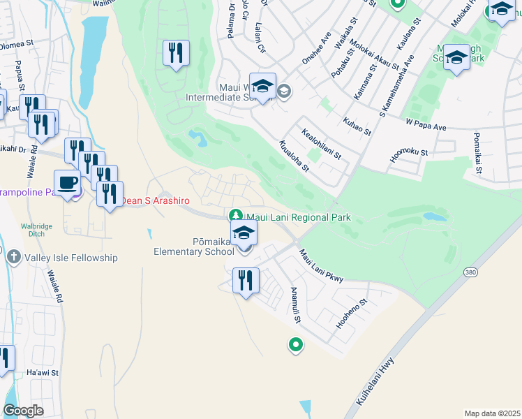 map of restaurants, bars, coffee shops, grocery stores, and more near 83 'Olina Street in Kahului