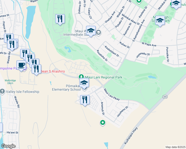map of restaurants, bars, coffee shops, grocery stores, and more near 23 Moea Ln in Kahului