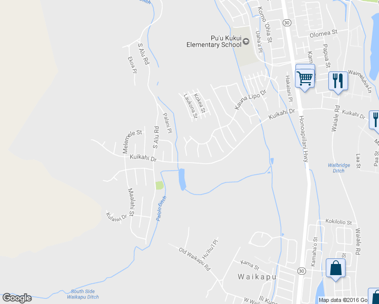 map of restaurants, bars, coffee shops, grocery stores, and more near 32 Papakapu Place in Wailuku