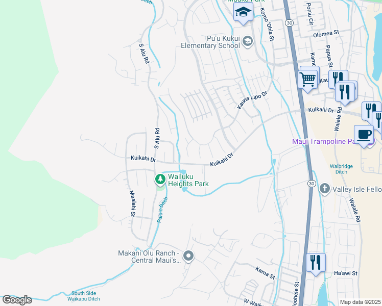 map of restaurants, bars, coffee shops, grocery stores, and more near 32 Papakapu Place in Wailuku