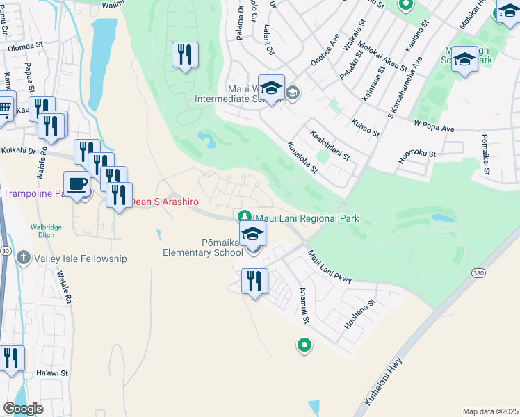 map of restaurants, bars, coffee shops, grocery stores, and more near 16 Moea Ln in Kahului