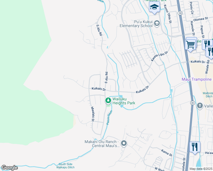 map of restaurants, bars, coffee shops, grocery stores, and more near 535 South Alu Road in Wailuku