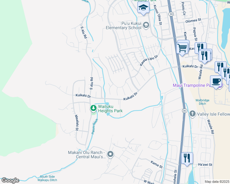 map of restaurants, bars, coffee shops, grocery stores, and more near 37 Pa'alae Place in Wailuku
