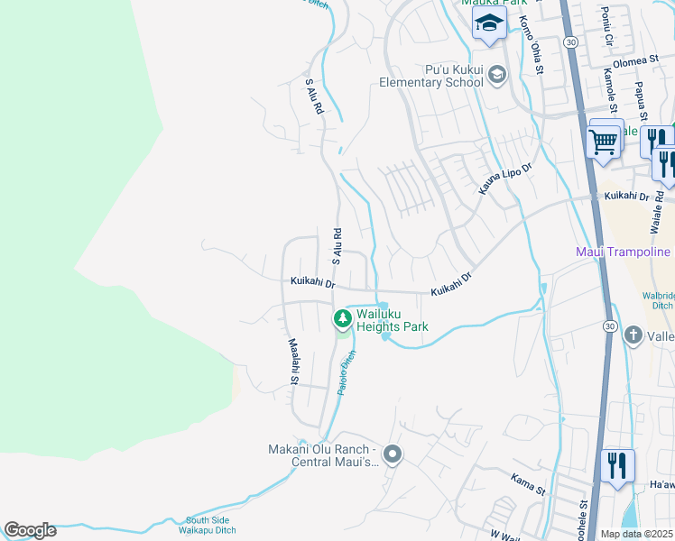 map of restaurants, bars, coffee shops, grocery stores, and more near 535 South Alu Road in Wailuku