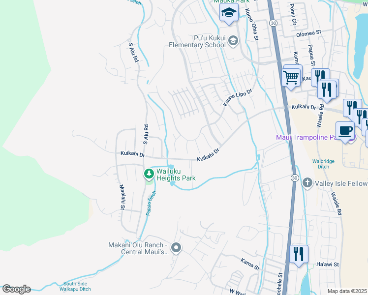 map of restaurants, bars, coffee shops, grocery stores, and more near 37 Pa'alae Place in Wailuku
