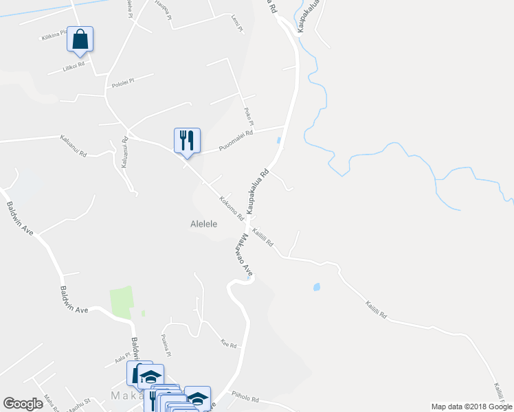 map of restaurants, bars, coffee shops, grocery stores, and more near 2835 Kaupakalua Road in Maui County