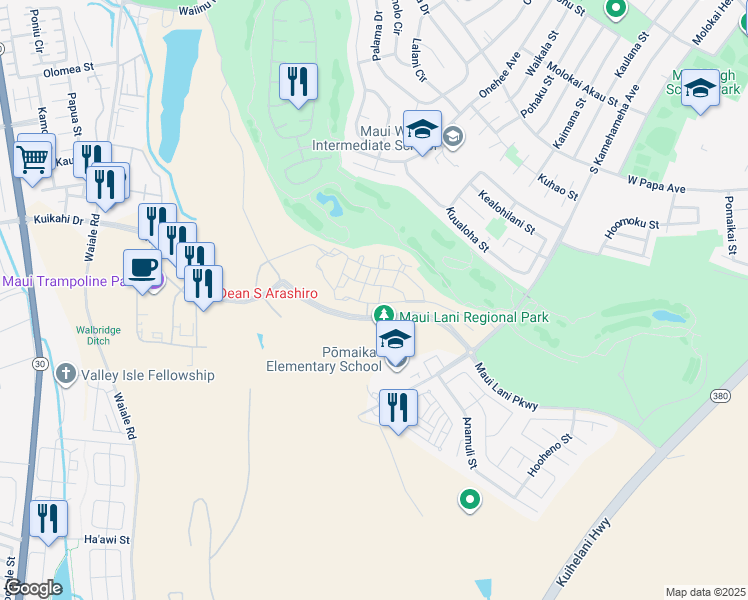 map of restaurants, bars, coffee shops, grocery stores, and more near 137 Lohena Ln in Kahului