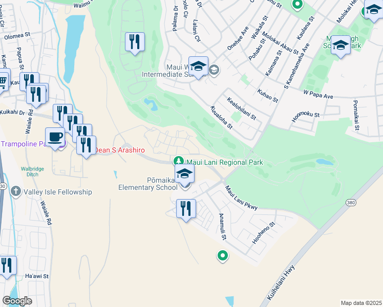 map of restaurants, bars, coffee shops, grocery stores, and more near 144 Lohena Ln in Kahului