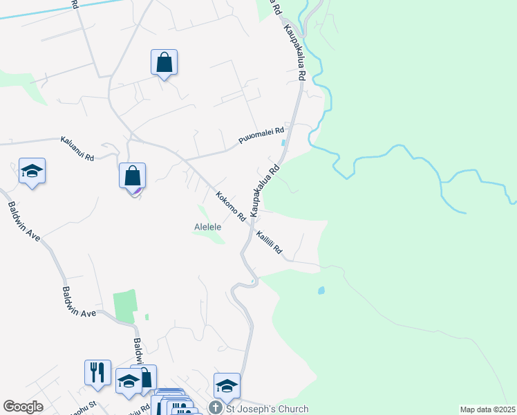 map of restaurants, bars, coffee shops, grocery stores, and more near 2835 Kaupakalua Road in Maui County