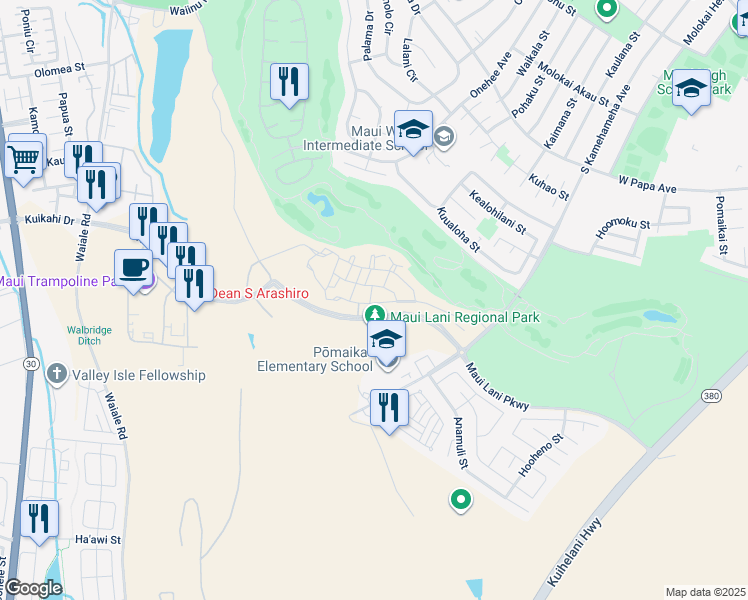 map of restaurants, bars, coffee shops, grocery stores, and more near 136 Lohena Ln in Kahului