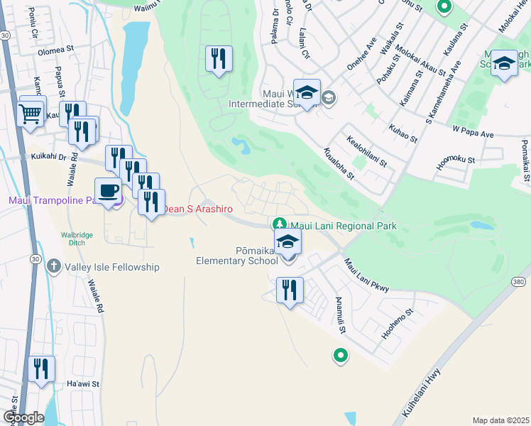 map of restaurants, bars, coffee shops, grocery stores, and more near 148 Lahai Lane in Kahului