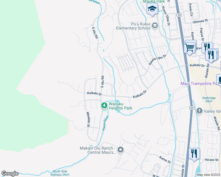 map of restaurants, bars, coffee shops, grocery stores, and more near 540 Kualau Street in Wailuku