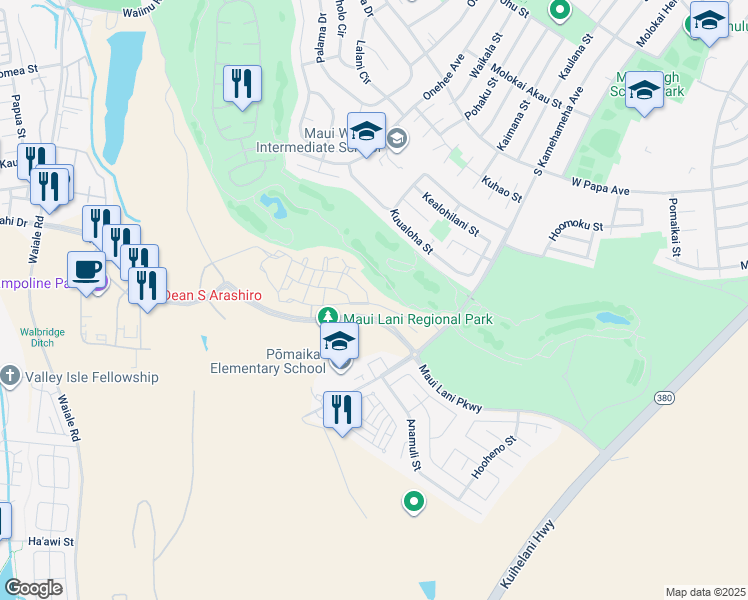 map of restaurants, bars, coffee shops, grocery stores, and more near 12 Unahe Street in Kahului
