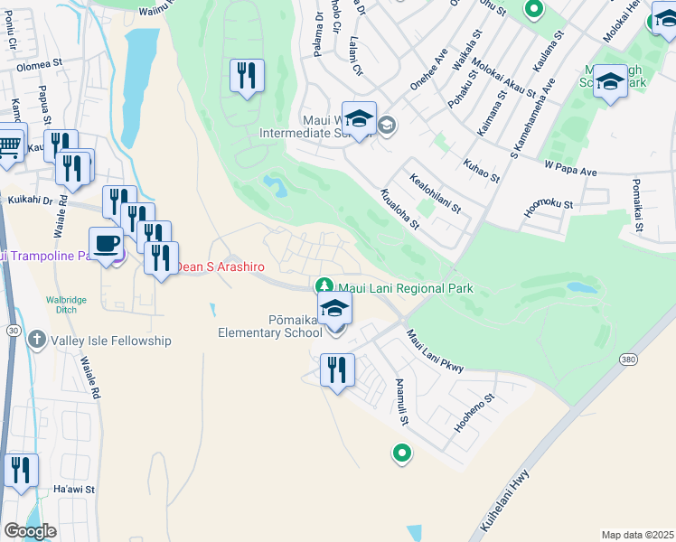 map of restaurants, bars, coffee shops, grocery stores, and more near 15 Kaana St in Kahului